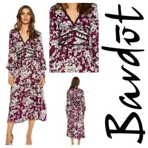 NWT Bardot Floral Lace Trim Midi Dress Burgundy White Size US M